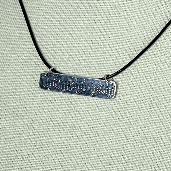 Handmade stamped moon phase silver rectangle pendant black leather cord necklace - Picture 4 of 5